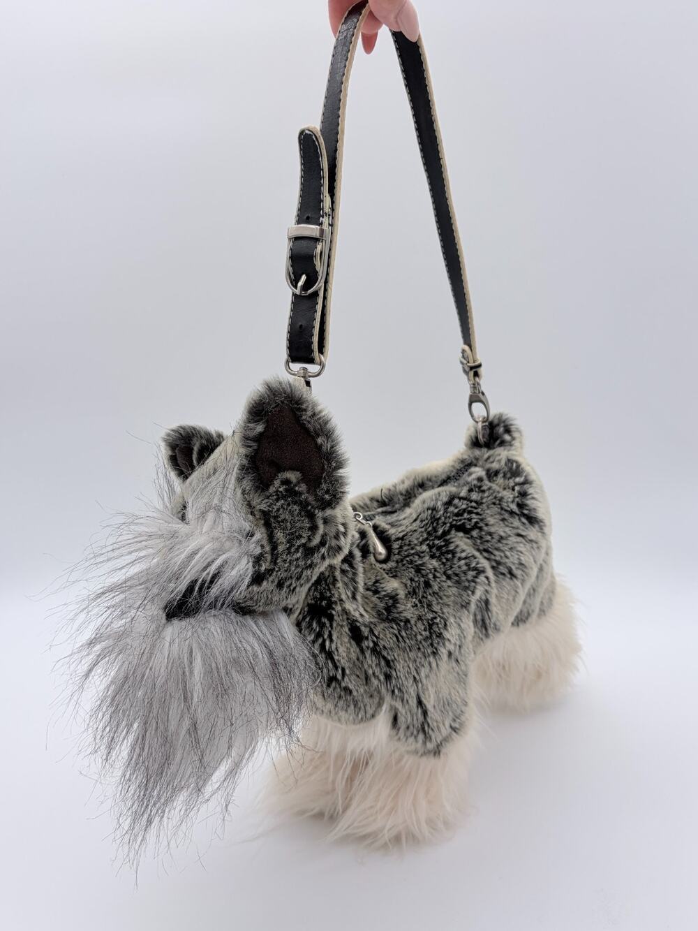Fuzzy Nation Dog Purse Faux Fur Handbag Y2K Novelty Terrier Puppy Rhinestone